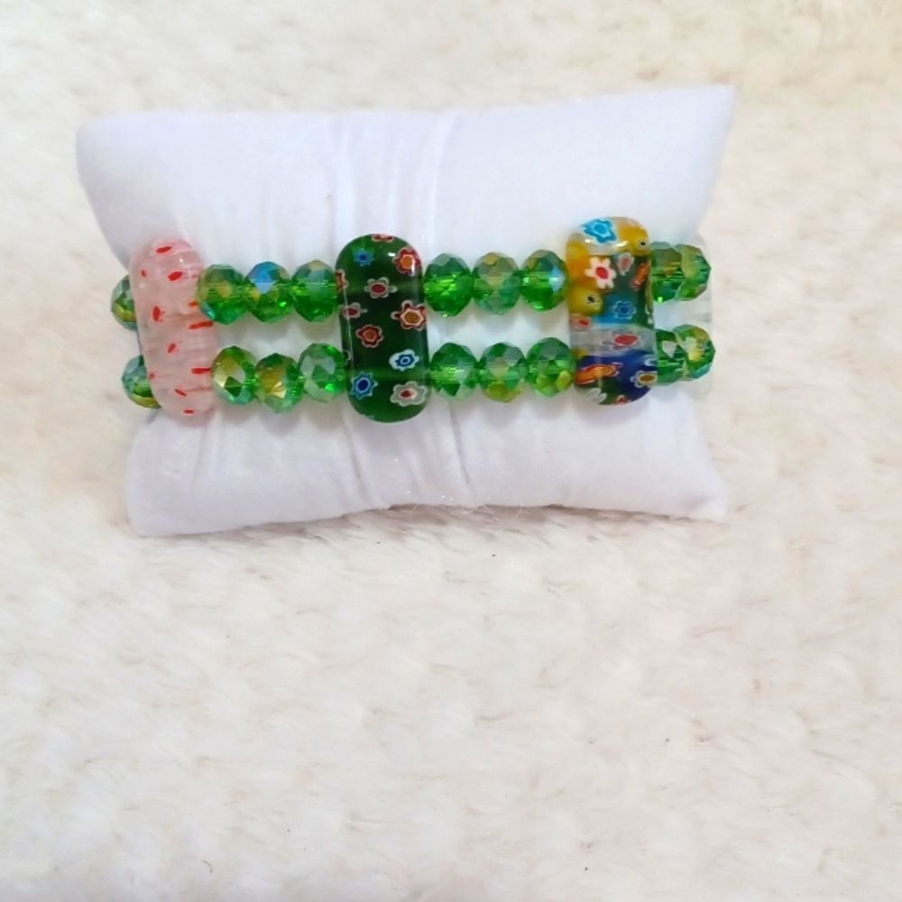 STRADA Watch Multi Color Murano Glass, Green Magic Color Glass Austrian Crystal - Picture 2 of 2